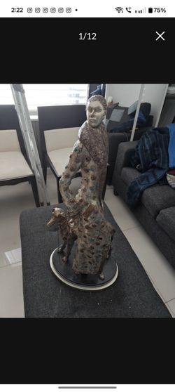 29"X13" Art Deco Lady With Greyhound Statue