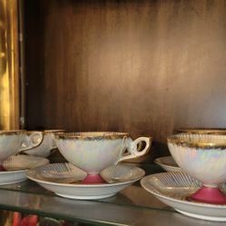 6 Tea Cups and 4 Saucer Royal Halsey Very Fine China Iridescent Lusterware 