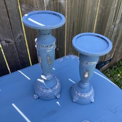 Pair Of Candle Holders Wood 