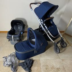 Uppababy Cruz V2 Stroller with Bassinet and Car Seat Blue