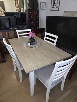 ​✨ Modern Gray Wood-Top Dining Table & 4 Chairs Set! ✨