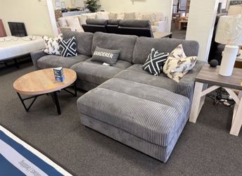 Gray Corduroy Sectional Couch With Chaise