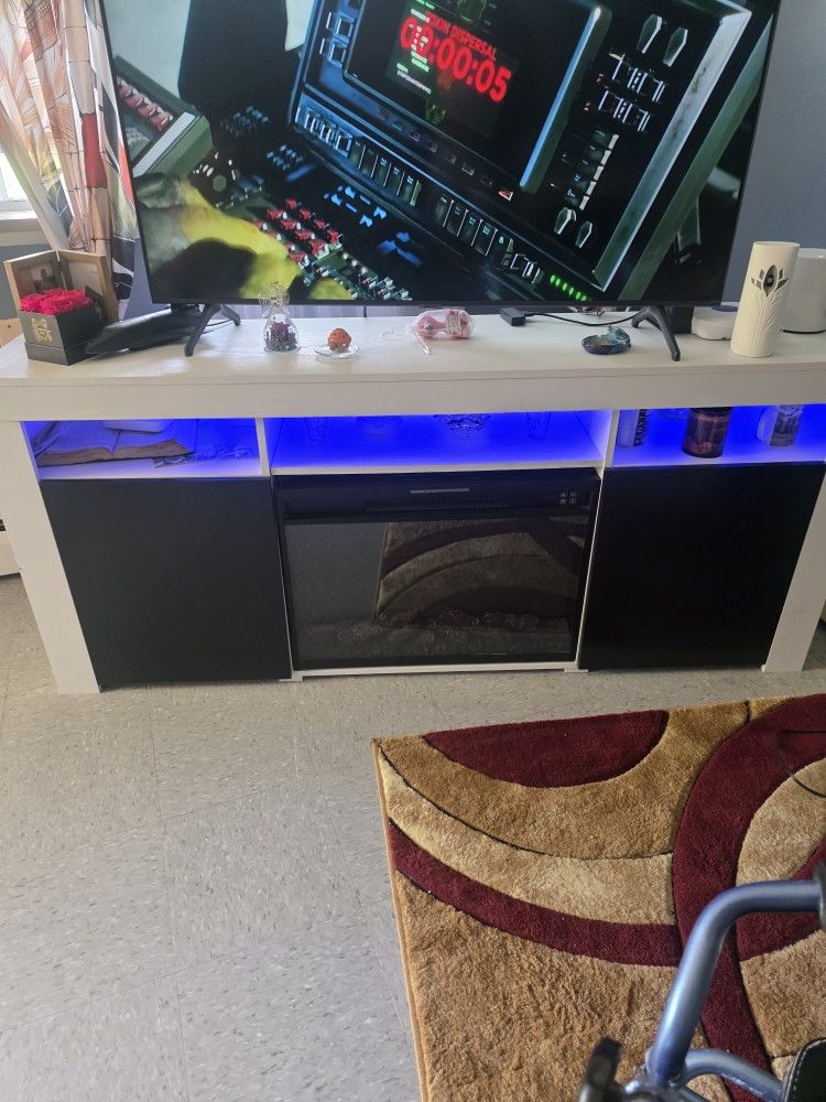 White TV Stand With Fire Place