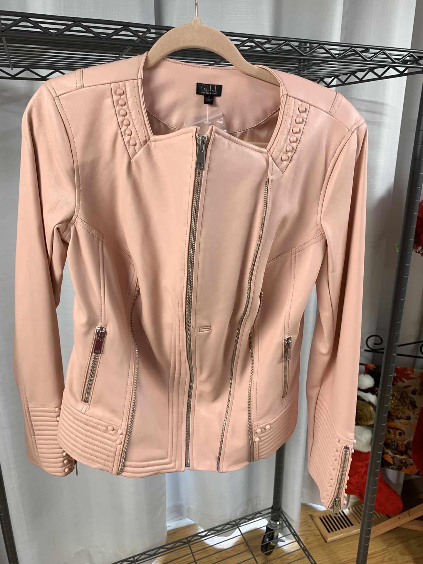Designer G.I.L.I Size Small Pink Leather Jacket 