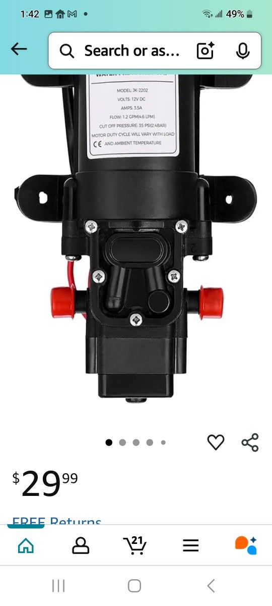 Water Pressure Pump 12 V