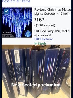 Christmas, Halloween And Thanksgiving Lights Outdoor, LED Meteor Shower Rain Lights 12 Inch 8 Tubes, Waterproof Plug In Falling Icicle Lights Christma