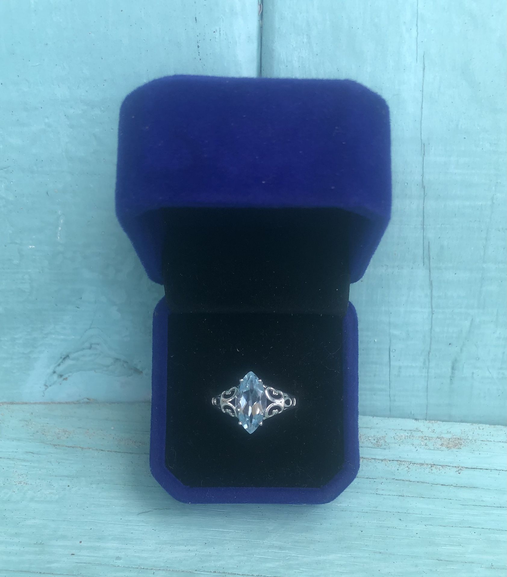 Beautiful New BBJ Sterling Silver .925 Faceted Aqua Marine Size 8 Ring