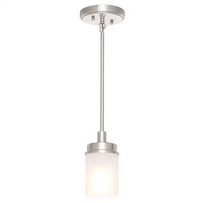 Hillcrest 1-Light Brushed Nickel Mini Pendant with Frosted Glass Shade