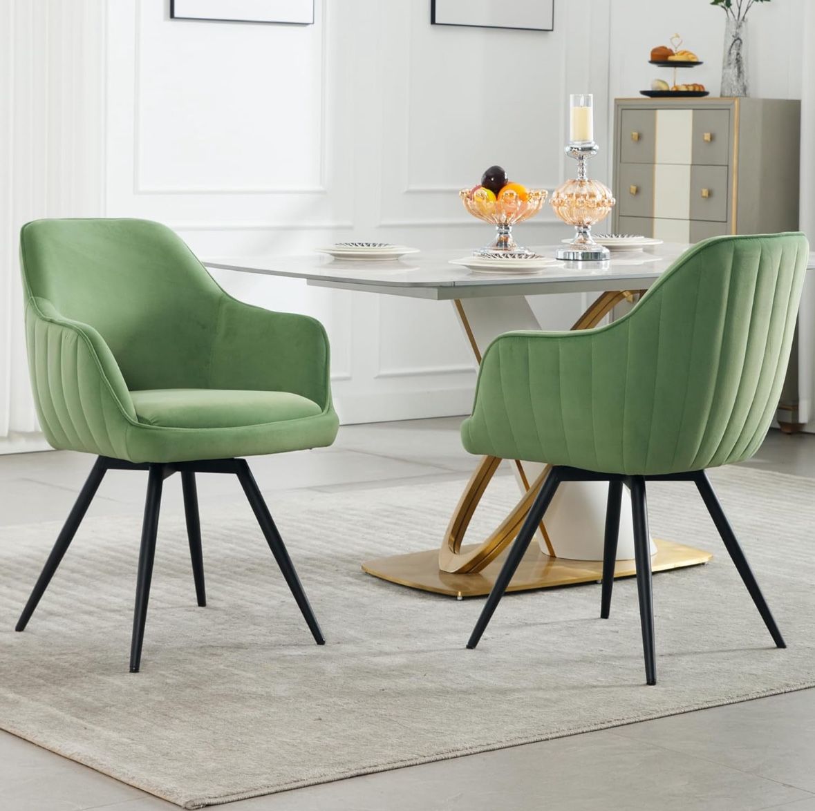 Velvet Dining Chairs Set of 2, Swivel Upholstered Dining Chairs