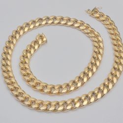 10K Yellow Gold Miami Cuban Link Chain 28" 14.5mm Hollow Necklace