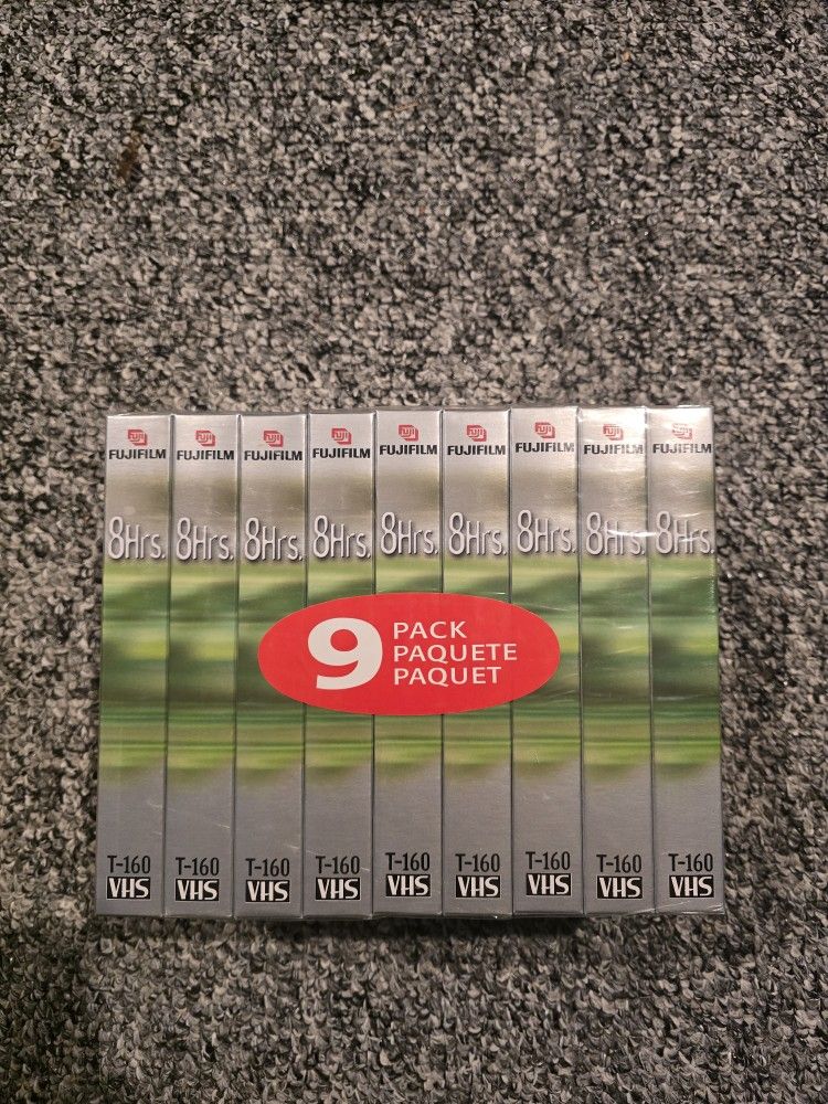 New Sealed Fujifilm VHS Tapes 9 Pack 8 Hrs T-160 High Quality Blank Video Tapes