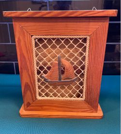 Lovely vintage nautical themed hand made key cabinet with rope detail