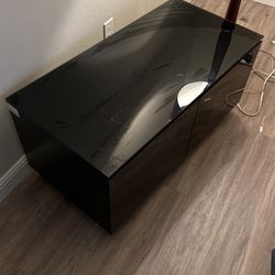 Solid Black Wood/Glass Entertainment Center