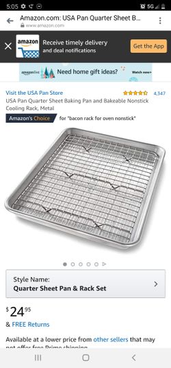 USA Pan Quarter Sheet Baking Pan and Bakeable Nonstick Cooling Rack, Metal