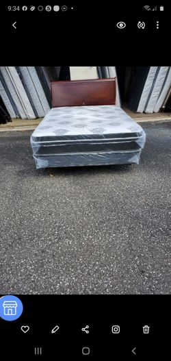 Queen bed pillow top new 299 headboard and frame 360 can deliver