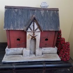 Red Wood Large Antique Bird House 24 inches wide by 22 inches tall by 11 inches deep.