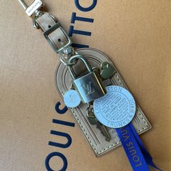 Authentic Louis Vuitton Leather Name Tag With Lock And Key Bag Charm