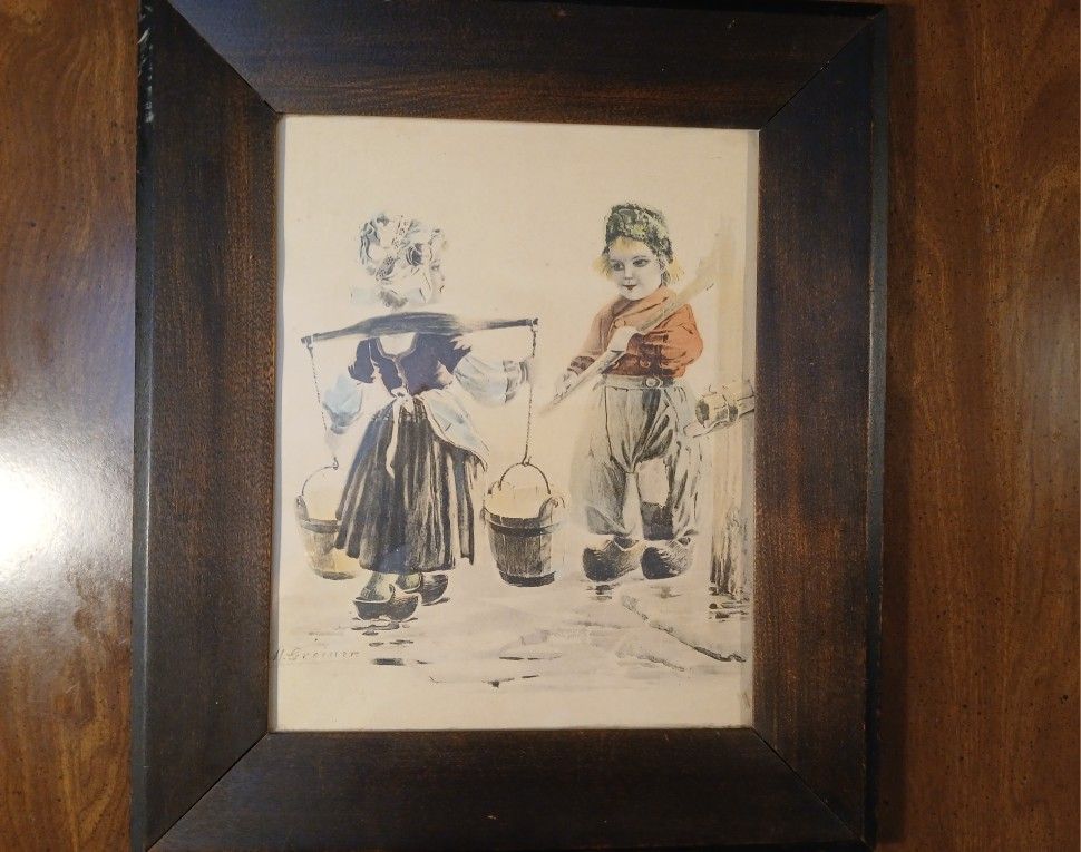 Unknown 'Dutch Children' GREINER Signed/Framed/ Stamped Copyrighted (RARE)
