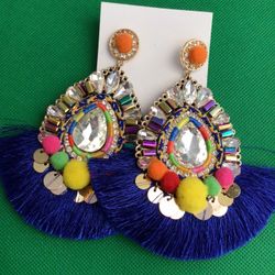 Blue Tassel Brand New Earrings