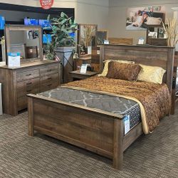 5 Pcs Rustic Brown Bedroom Set Queen/King Bed Dresser Nightstand Mirror Chest 1560 Wayne 