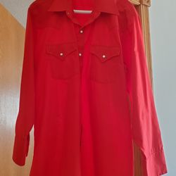 Huskers red western shirt mens pearl snap 17.5 33 vintage sheplers