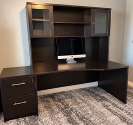 Dark Espresso Executive Desk with Hutch and File Cabinet