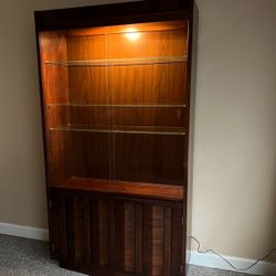 Vintage Mid-Century Modern Light Up Display Cabinet with Glass Shelves