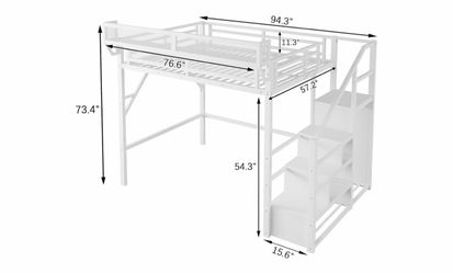 Full Size Metal Loft Bed w/ Storage & Closet – White
