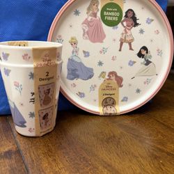 2Pk 8” Bamboo Plate Set -2 Pk 10oz Tumblers 