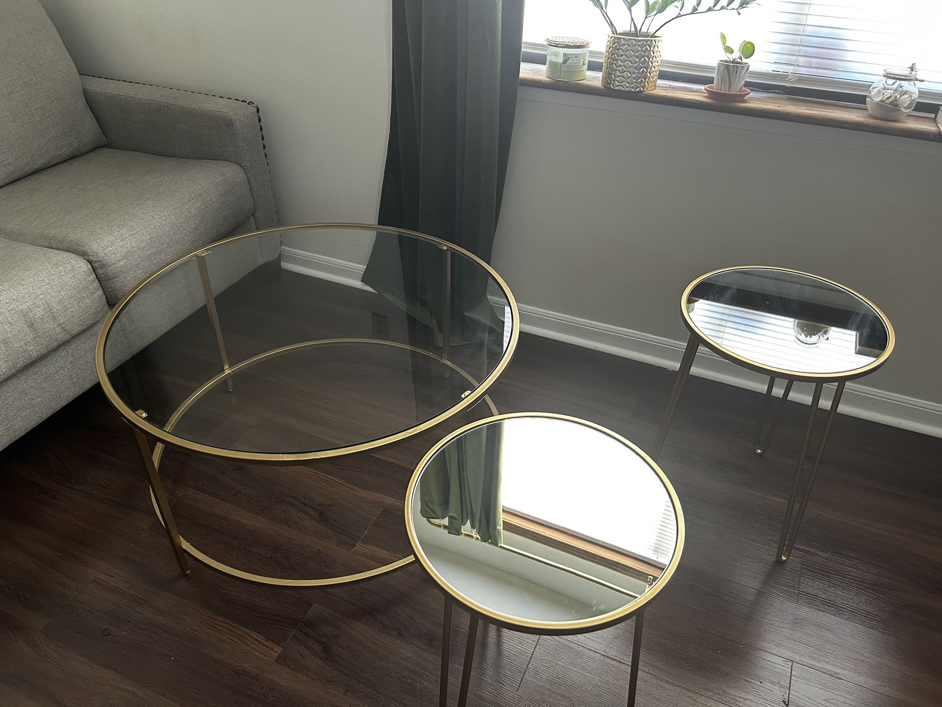 3 Piece GOLD Round End Table Set 