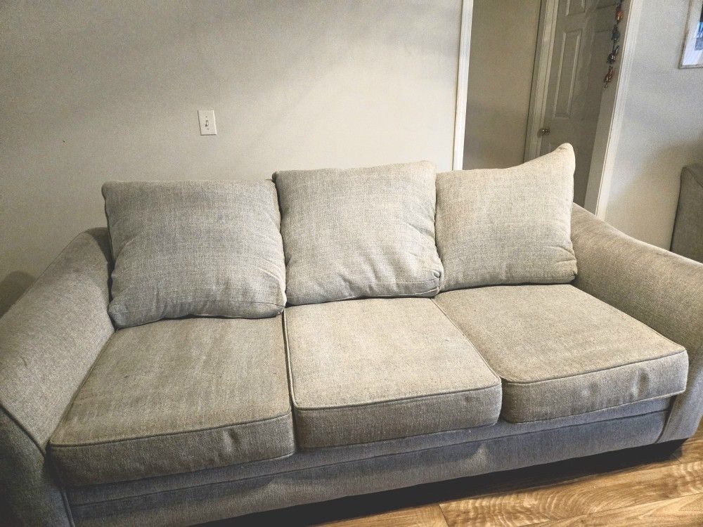 Sofa, large chair and ottoman, 2 fabric sofa covers