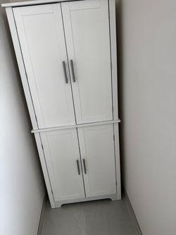White Freestanding Bathroom Cabinet 67.5H 27.5W 15.5D