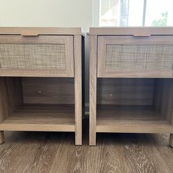 TWO (2) Fully Assembled Rattan Side Tables/Nightstands/End Tables