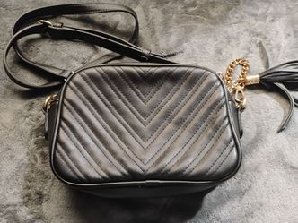 Black Quilted Crossbody Bag with Tassel