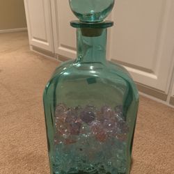 Decorative Turquoise Glass Perfume Bottle With Fake Jewels