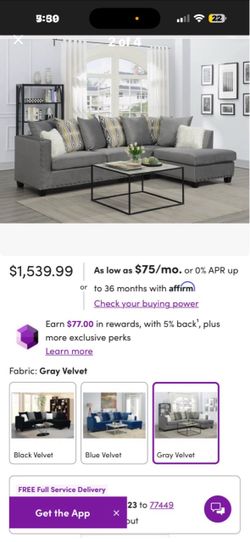 Monroe Grey Yumiko Velvet Sectional, featuring silver nailhead trim and 9-XL plush throw pillows..