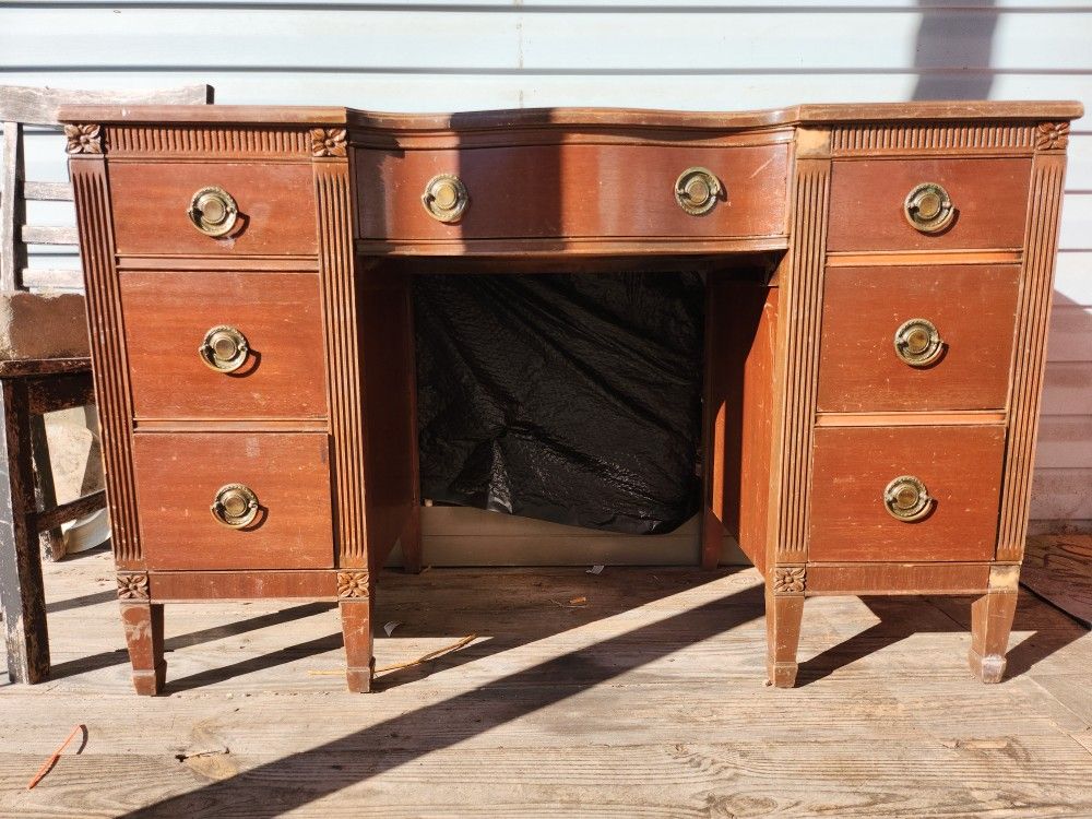 Wood Vanity/Desk Vintage 1940's Mahogany - Mid century modern