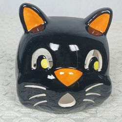 Nostalgic Scary Black Cat Tea Light Votive Candle Holder Ceramic Halloween Decor