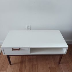 Coffee Style Table White and Brown Wood Accents  with drawer Visible Scratches (Need Gone)