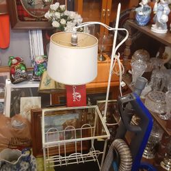 REALLY NEAT Looking VINTAGE  TABLE LAMP WITH A GLASS TOP  YOU CAN PUT  BOOKS  OR SHOES  IN THE  BOTTOM 