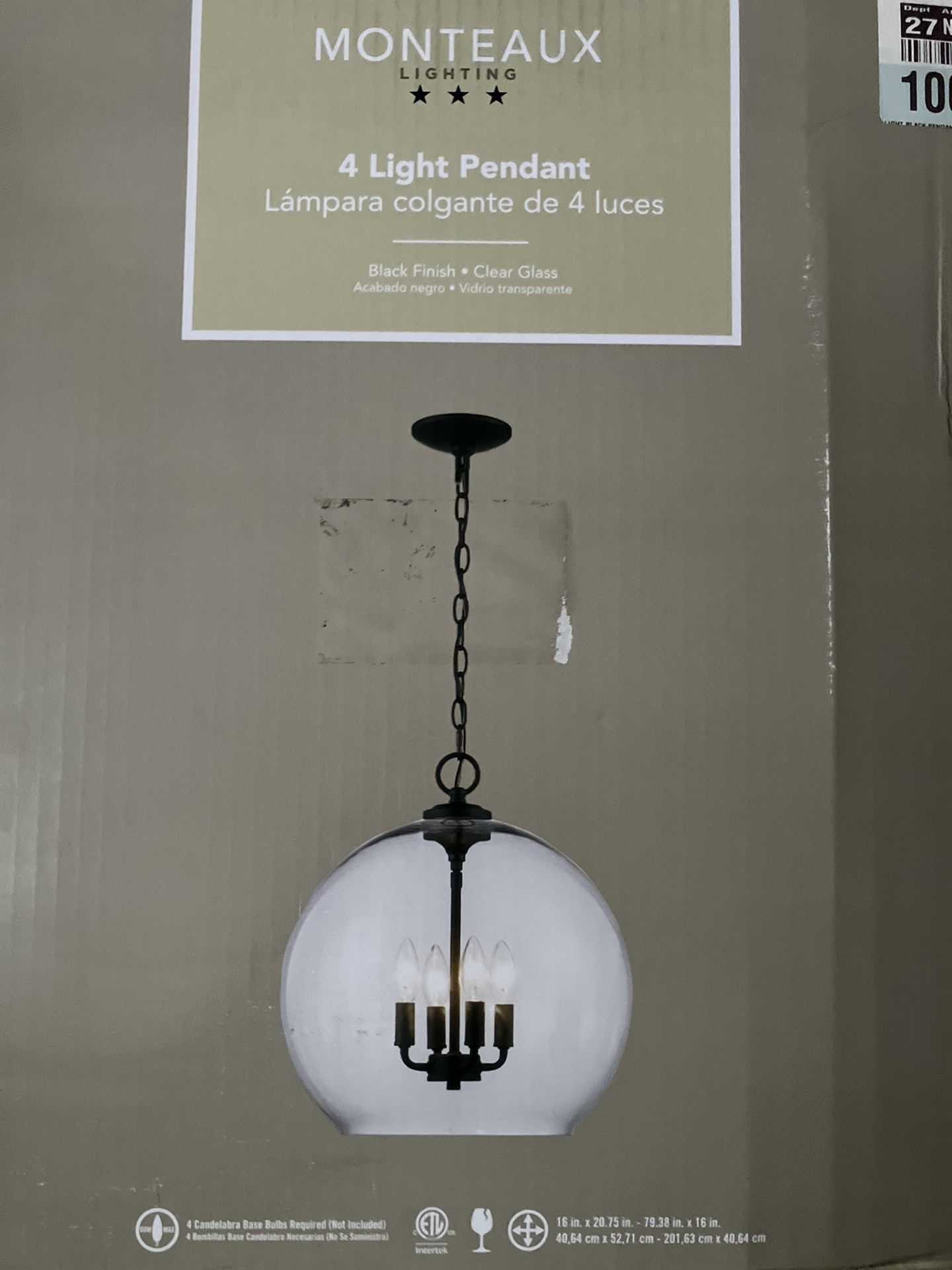 4 Light Black Pendant with Clear Glass Shade Home & Garden