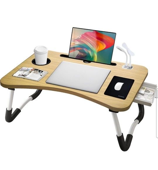 Laptop Desk,Lap Desk, Foldable Desk Bed Tray, Lap Desk for Bed with USB Charge Port/Cup Holder/Storage Drawer for Multi-Function Notebook Stand for Wo