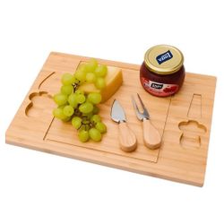 New Bamboo Cheese Board Serving Tray with Knives