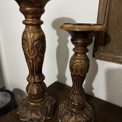 Wood Pillar Candle Holders 