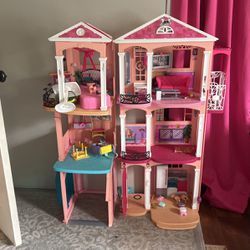 Barbie House With Full Basket Of Barbies And Clothes 