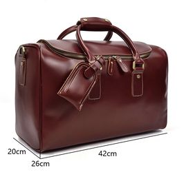 Classy Red Leather Men Barrel Overnight Bags Doctor Bag Travel Bags Weekender Bags For Men