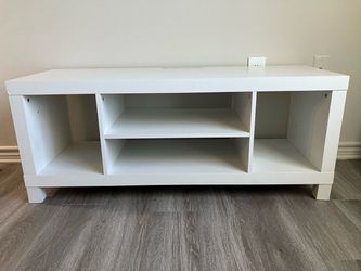 White TV Stand with Open Shelves