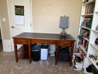 Solid Wood Executive Desk with Leather Writing Surface