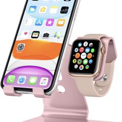 Apple Watch Stand, OMOTON 2 in 1 Universal Desktop Cell Phone Stand and Apple Watch Stand, Advanced 4mm Thickness Aluminum Stand Holder for iPhone and