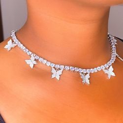Get 1 Silver Butterfly Necklace Chunky VVS Clarity Vegan Diamonds 